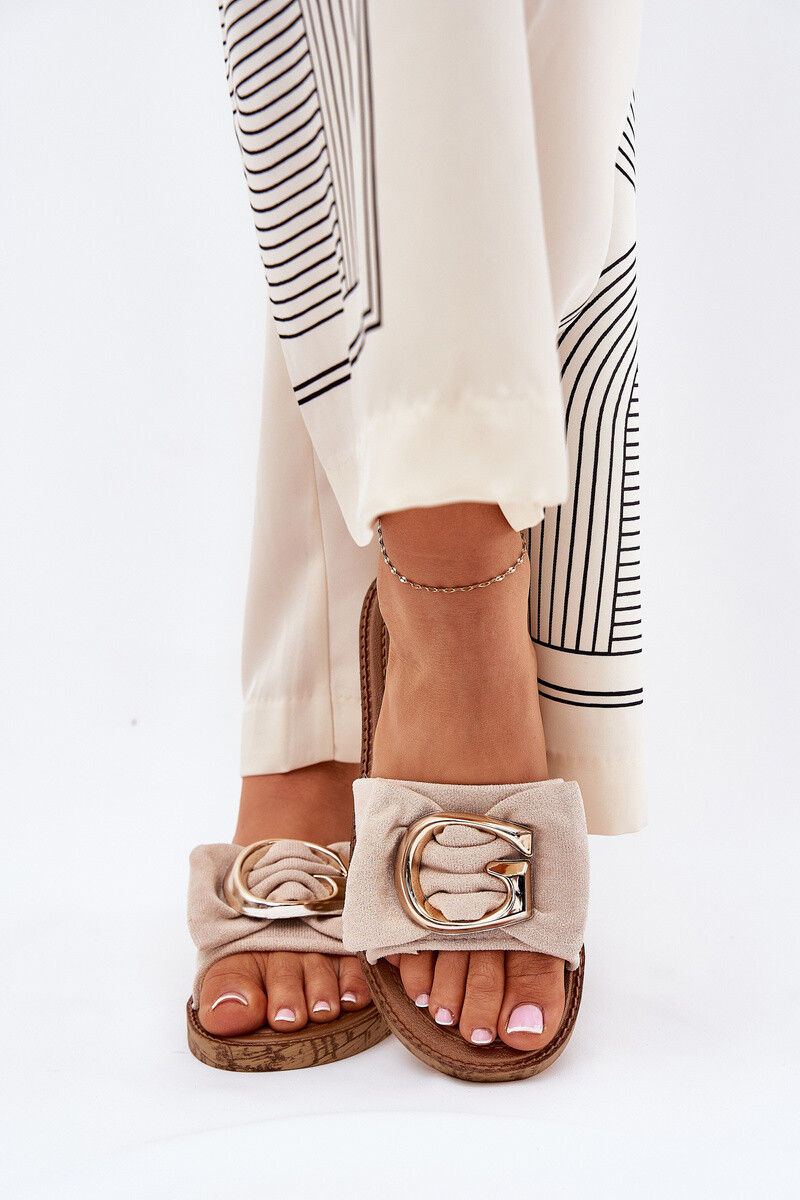 Boto Ploché Dámske Papuče S Dekoratívnym Detailom Béžové Nellodra