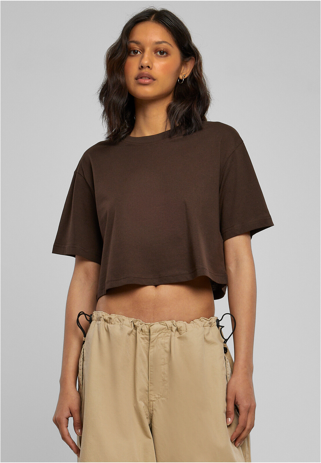 Women's short oversized t-shirt in brown color