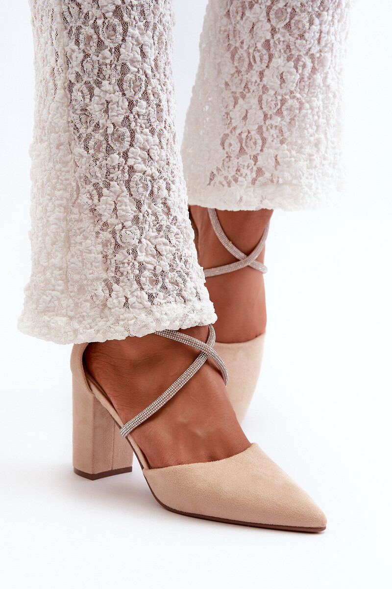 Boto Zamšové čižmy na opätku s kubickým zirkónom béžové Lagra