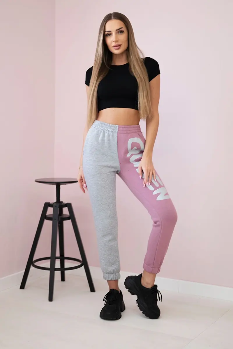 Kesi Dámske tepláky s nápisom QUEEN tmavo ružová