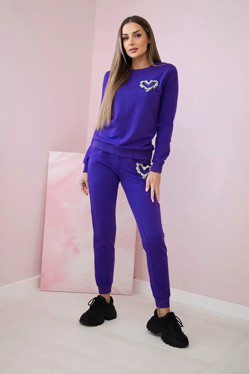 Kesi Dámska bavlnená súprava s ozdobným srdiečkom tmavo fialová