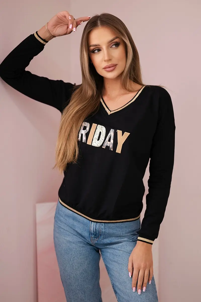 Kesi Dámska mikina s flitrovým nápisom čierny