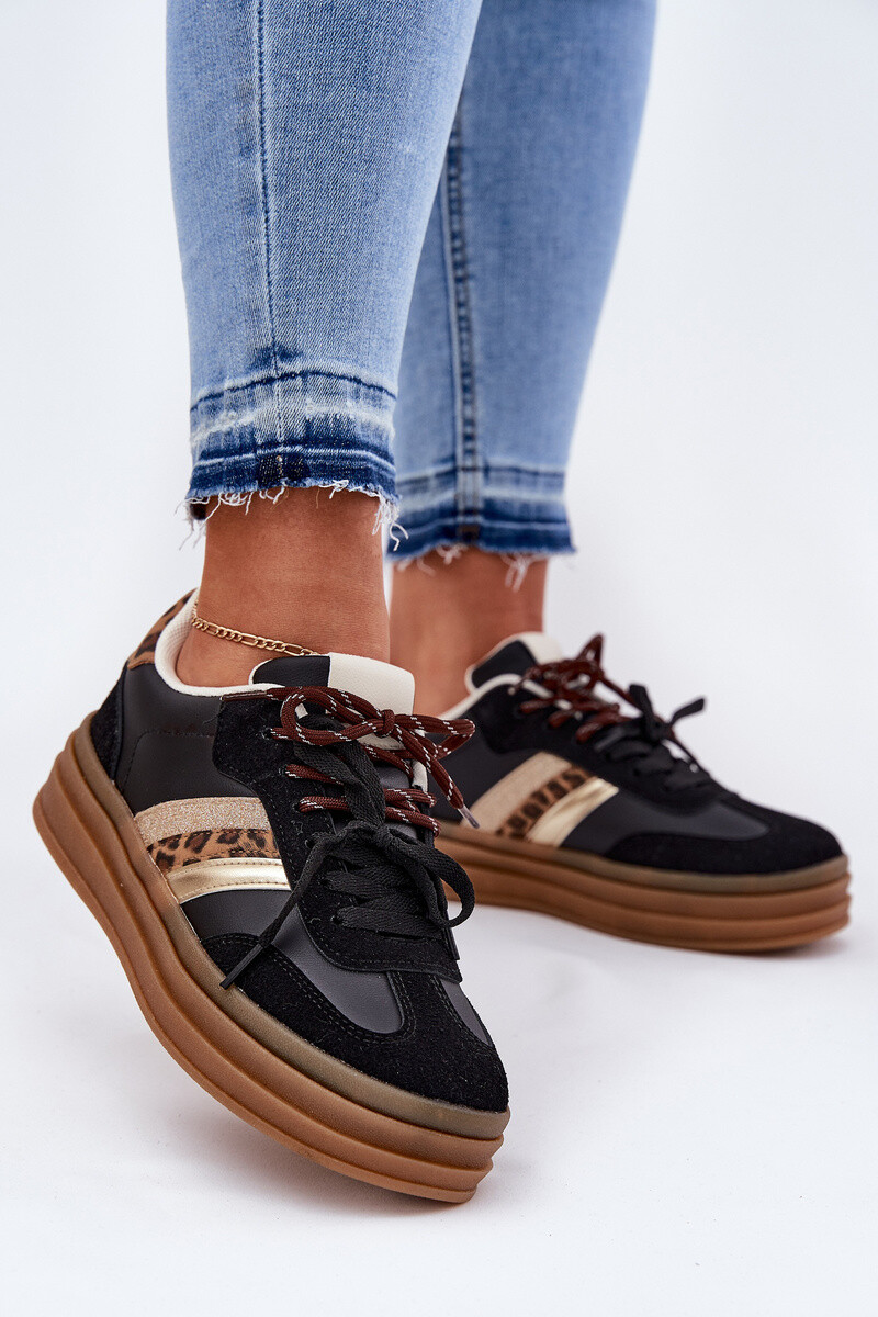 Boto Dámske Tenisky Na Platforme S Dvojitým Šnurovaním Leopard Čierne Niteria