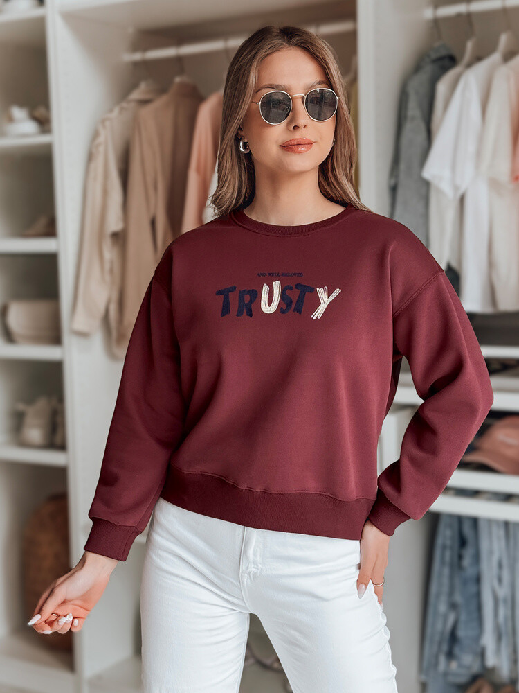 Bluza damska oversize z haftem SOFTRUS bordowa Dstreet