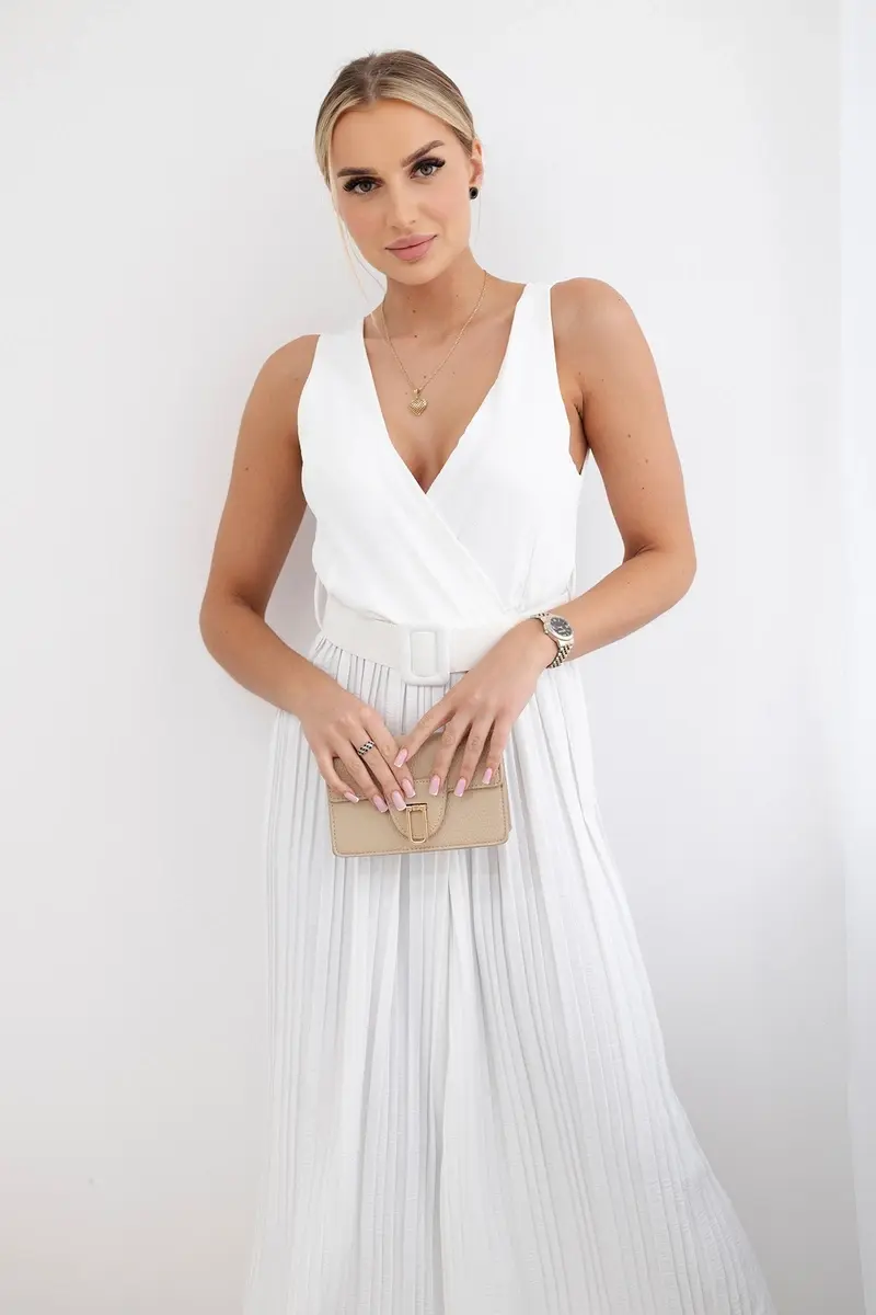 Kesi Włoski Plisovaná viskózová kombinéza ecru