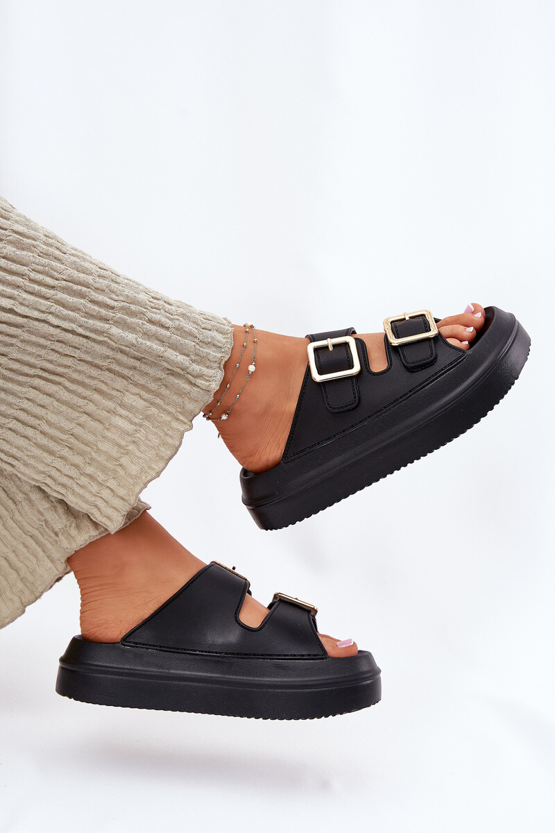 Boto Dámske Sandále Na Platforme So Zlatými Sponami Čierne Zorila