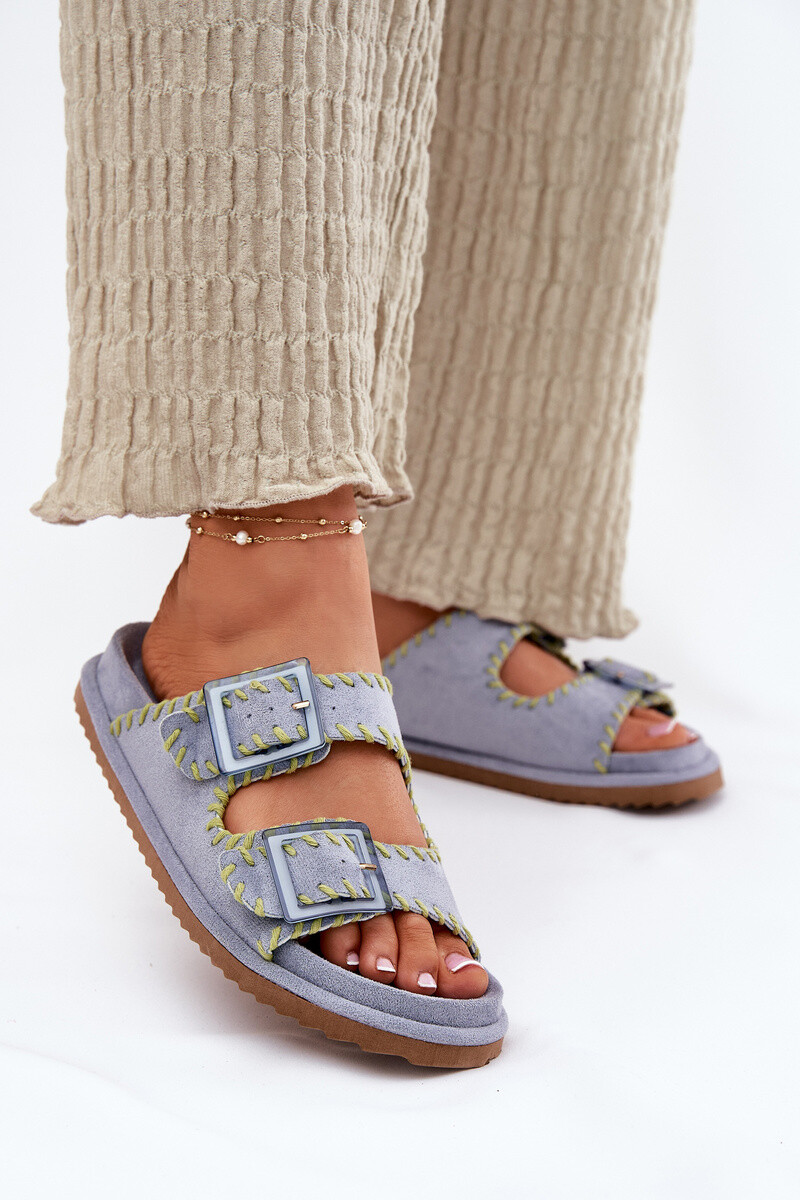 Boto Dámske Papuče S Prackami A Dekoratívnym Obšitím Modré Visley