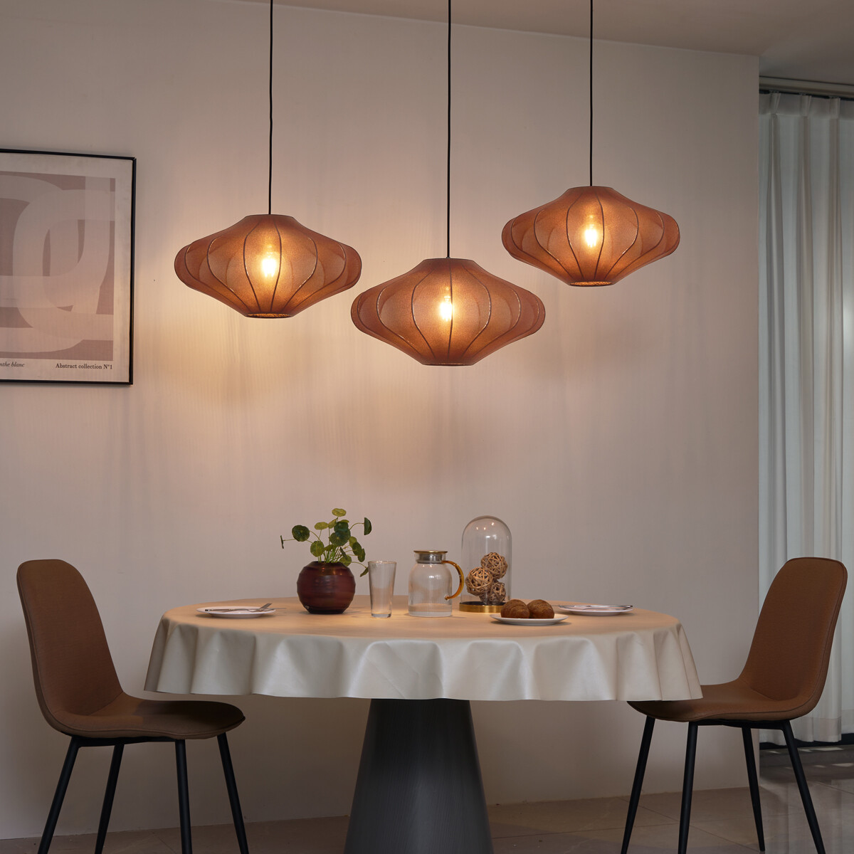 Japandi závesná lampa hnedá 50cm 3-svetlá - Plu