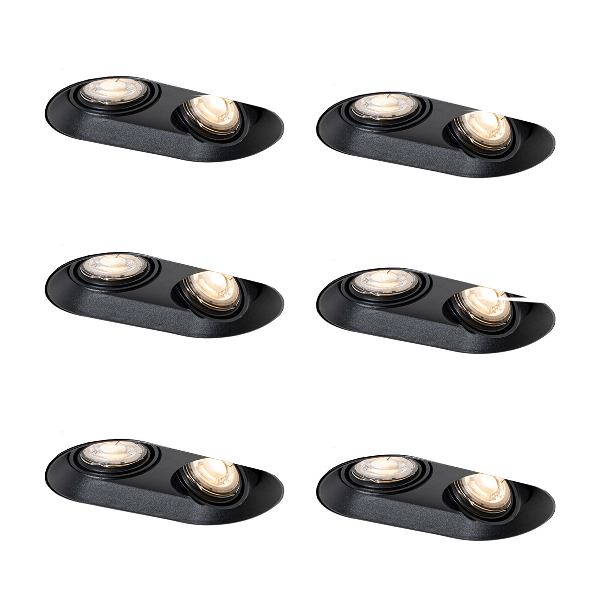 Sada 6 zaoblených zapustených bodových svetiel čierna GU10 50mm 2-svetlo - Hubs