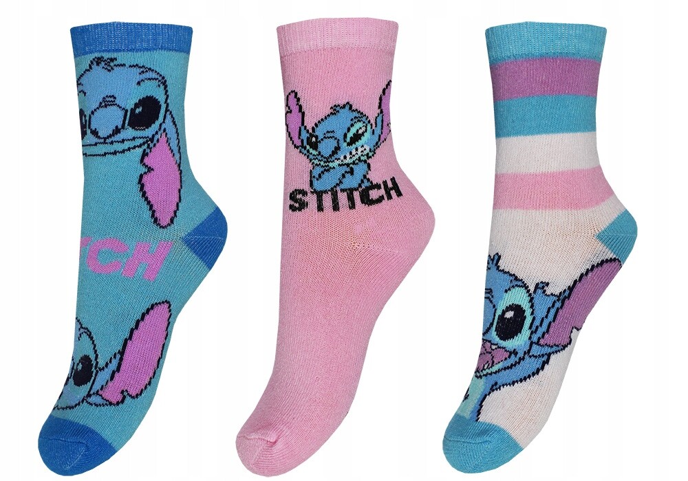 Setino Dievčenské ponožky Stitch - modré mix, 3 ks Veľkosť ponožiek: 23-26