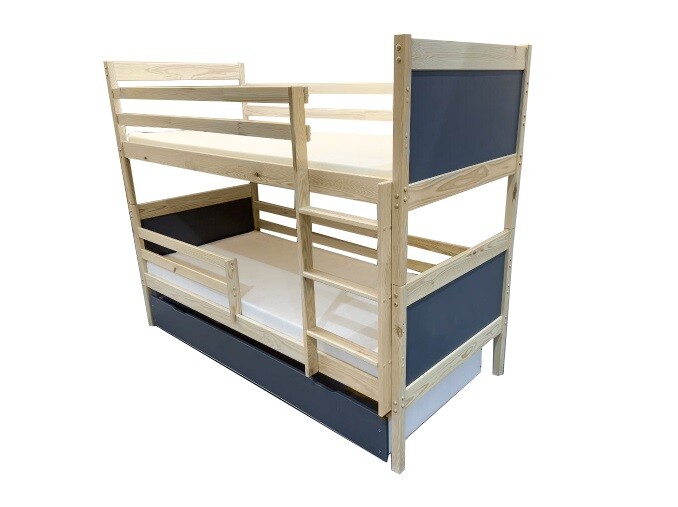 Elvisia Drevená poschodová posteľ DAVE so zásuvkou | borovica/grafit 80 x 180 cm