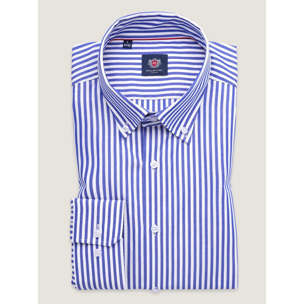 Pánska modro-biela košeľa slim fit s golierom na gombíky 18133