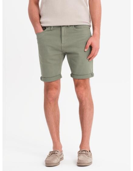 Pánske klasické džínsové šortky s vyhrnutými nohavicami – svetlo olivové V5 OM-SRDS-0162
