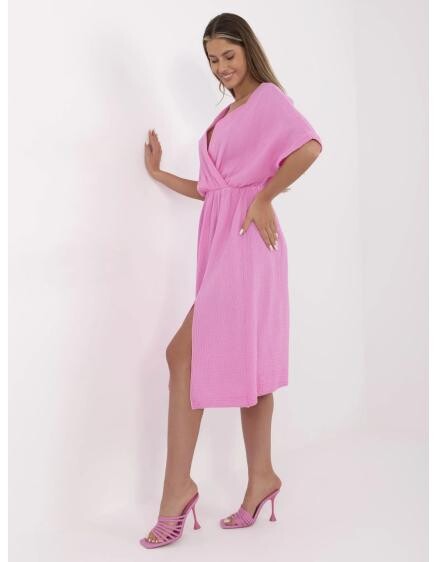 Ružové letné midi šaty z mušelínu