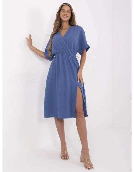 Tmavě modré mušelínové šaty s rozparkem