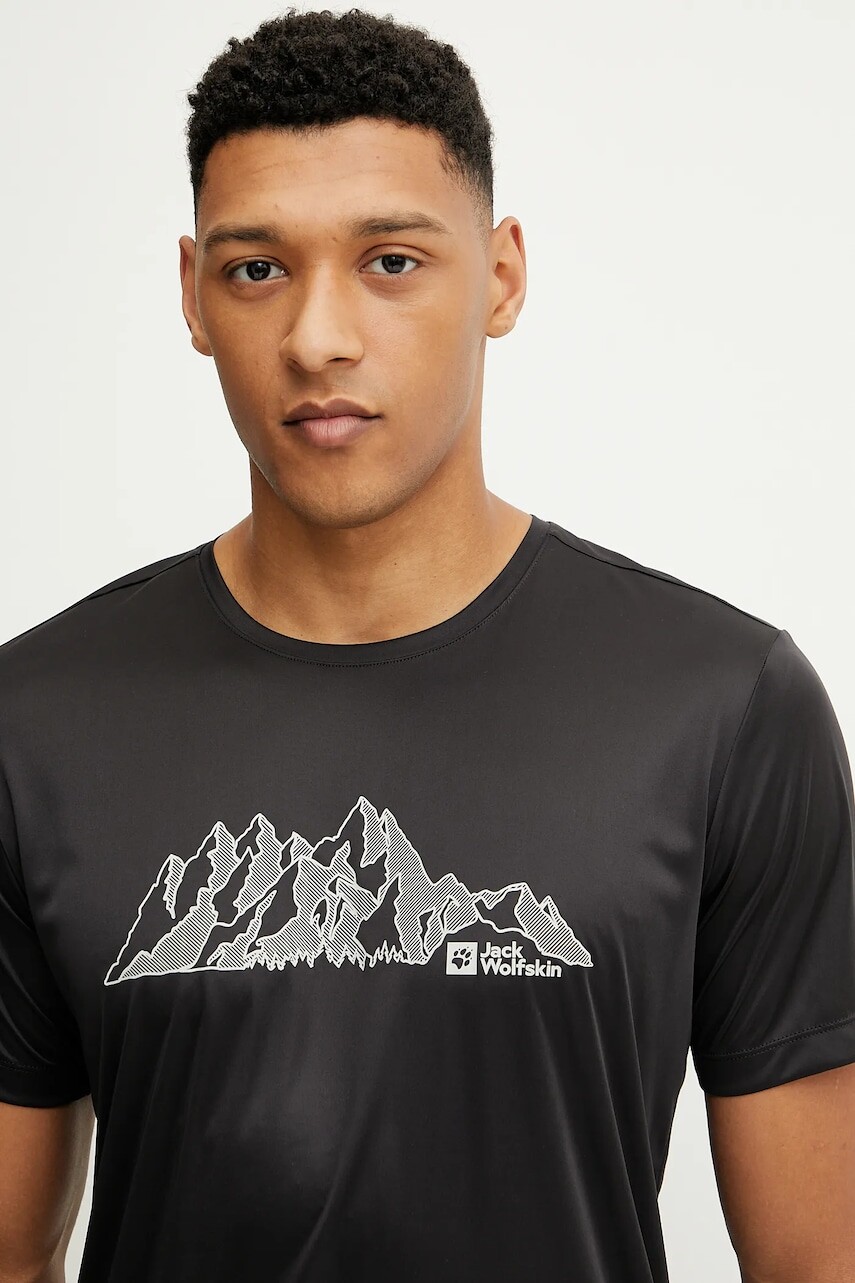 Športové tričko Jack Wolfskin Peak Graphic čierna farba, vzorované, A63269