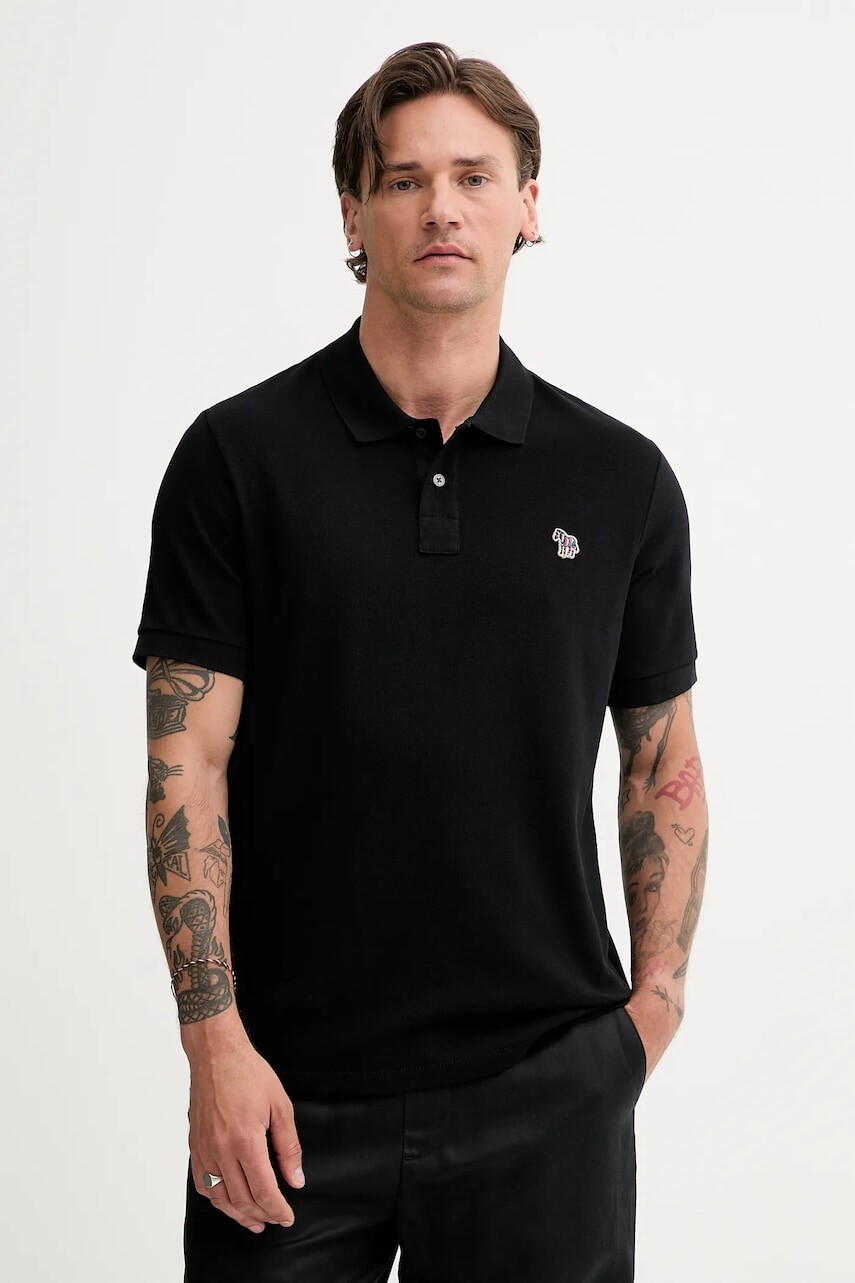 Bavlnené polo tričko PS Paul Smith čierna farba, jednofarebné, M2R-183K-PZEBRA