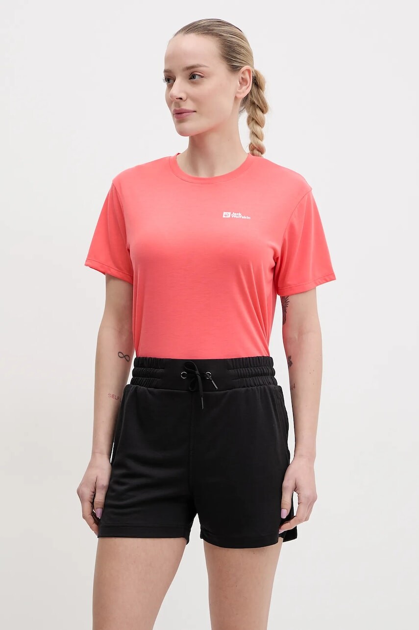 Športové tričko Jack Wolfskin Vonnan Crop ružová farba, A63932