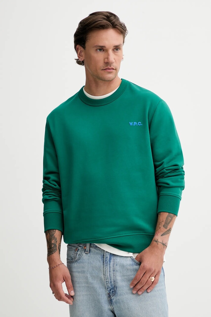 Mikina A.P.C. sweat boxy petit vpc zelená farba, s potlačou, COHGO.H27916