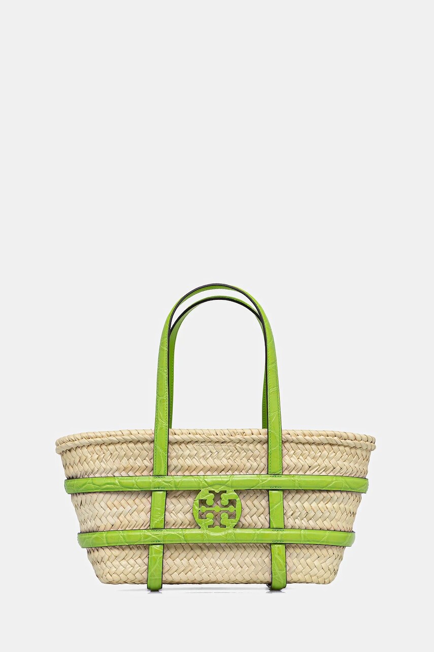 Rafiová kabelka Tory Burch Ella Straw béžová farba, 169396-300