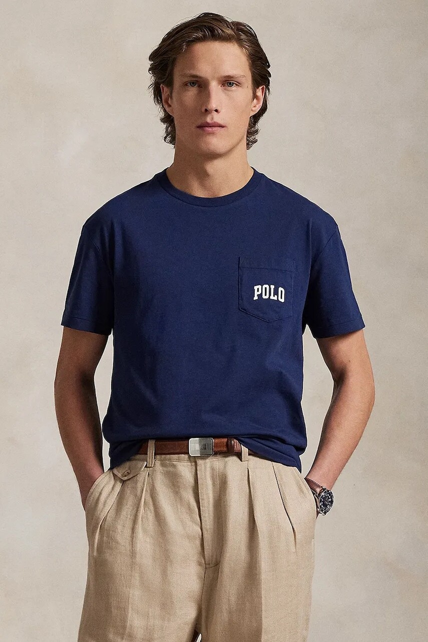Bavlnené tričko Polo Ralph Lauren Sscnpktm12 Short Sleeve pánske, tmavomodrá farba, jednofarebné, 710974585