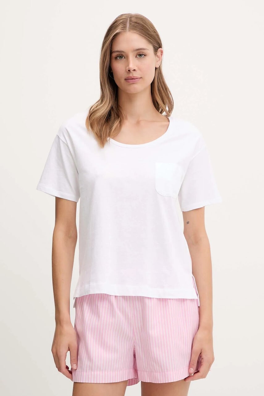 Bavlnené pyžamové tričko United Colors of Benetton biela farba, bavlnené, 30963M07U