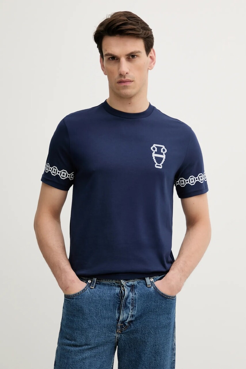 Bavlnené tričko United Colors of Benetton pánske, tmavomodrá farba, s potlačou, 3BL0U10AF