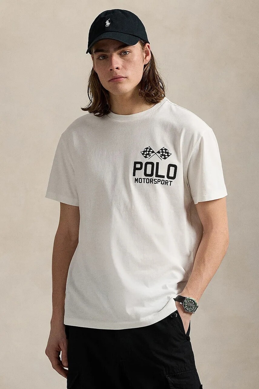 Bavlnené tričko Polo Ralph Lauren Sscnclsm1 Short Sleeve pánske, biela farba, s potlačou, 710972611