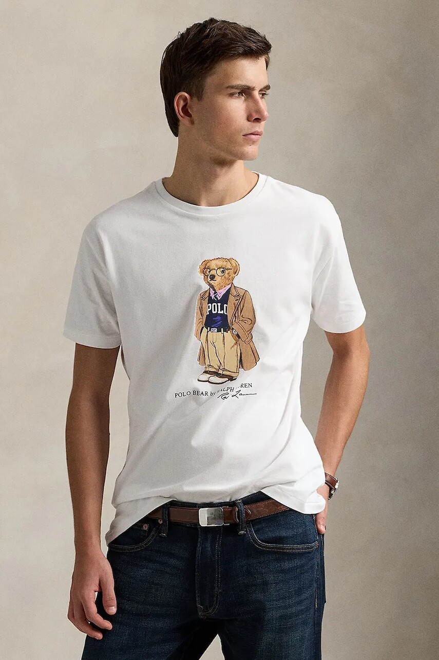 Bavlnené tričko Polo Ralph Lauren Sscncmslm1 Short Sleeve pánske, biela farba, s potlačou, 710974584