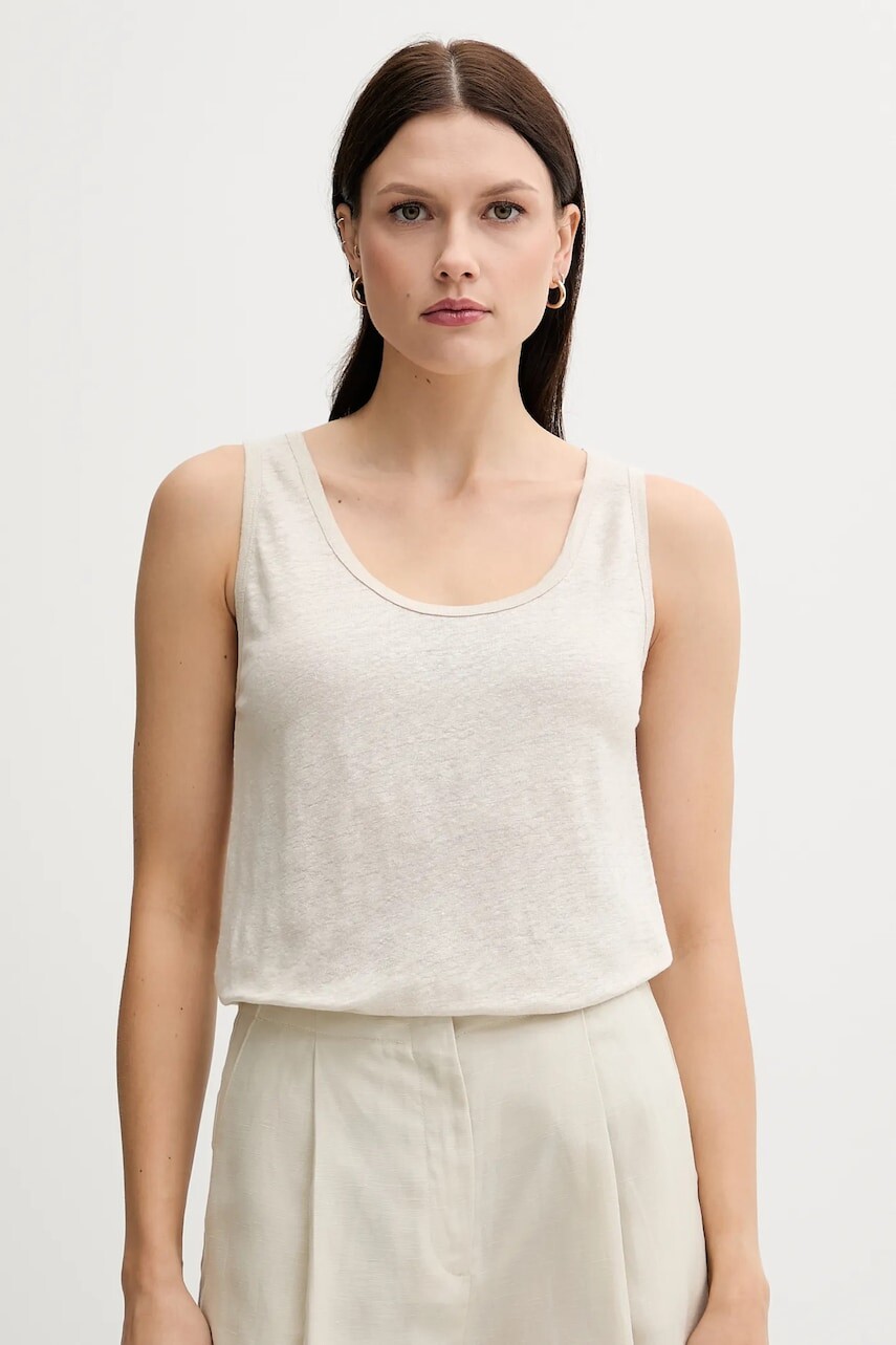Ľanový top United Colors of Benetton béžová farba, 37UJE8398