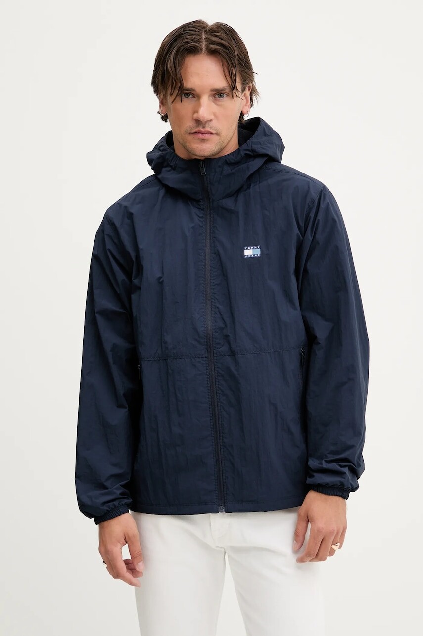 Bunda Tommy Jeans tmavomodrá farba, prechodná, DM0DM21393