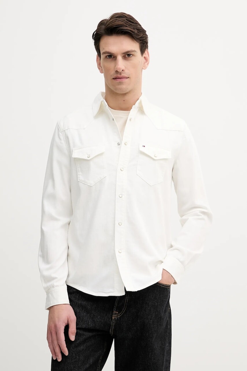 Rifľová košeľa Tommy Hilfiger béžová farba, regular, s klasickým golierom, MW0MW40684