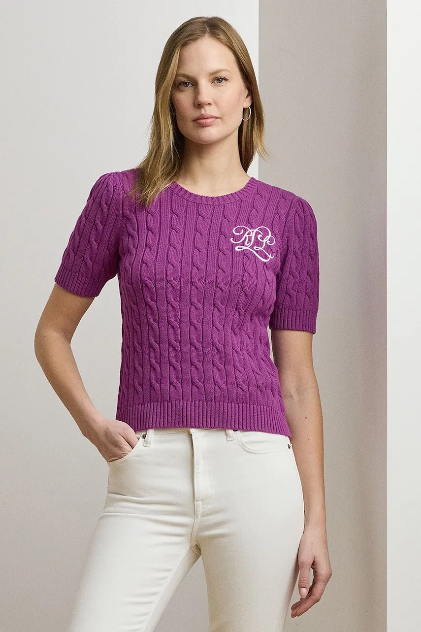 Bavlnený sveter Lauren Ralph Lauren fialová farba, 200976989