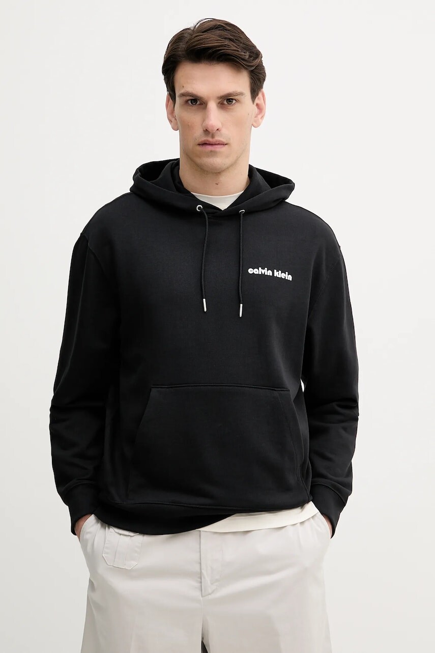 Mikina Calvin Klein Jeans čierna farba, s kapucňou, s potlačou, LV04RC293G