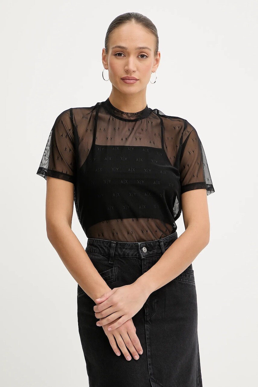 Blúzka Armani Exchange čierna farba, vzorovaná, XW000533 AF13192