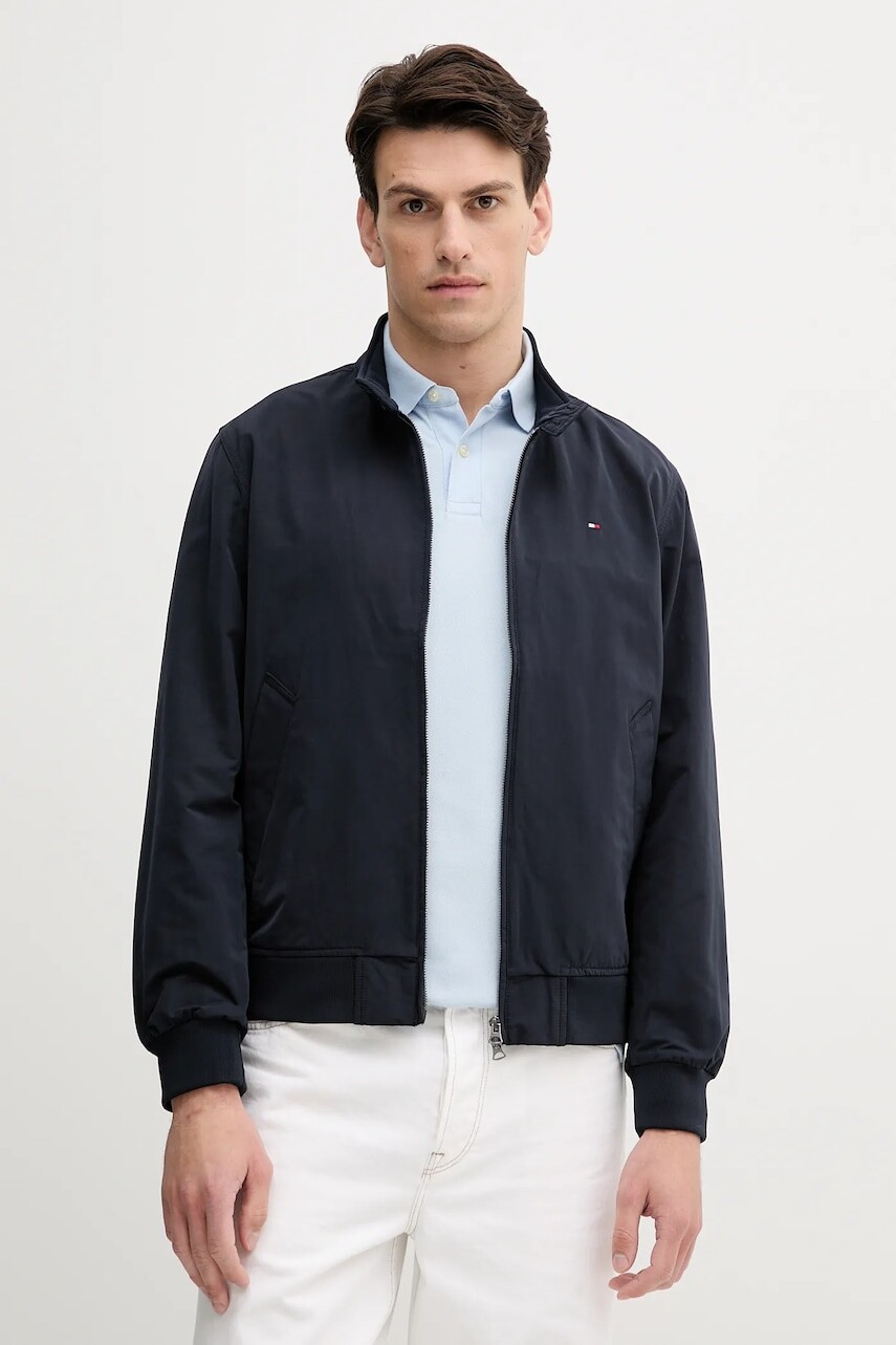 Bunda Tommy Hilfiger tmavomodrá farba, prechodná, MW0MW39637