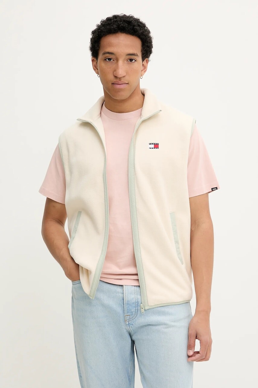 Vesta Tommy Jeans pánska, béžová farba, prechodná, DM0DM21908