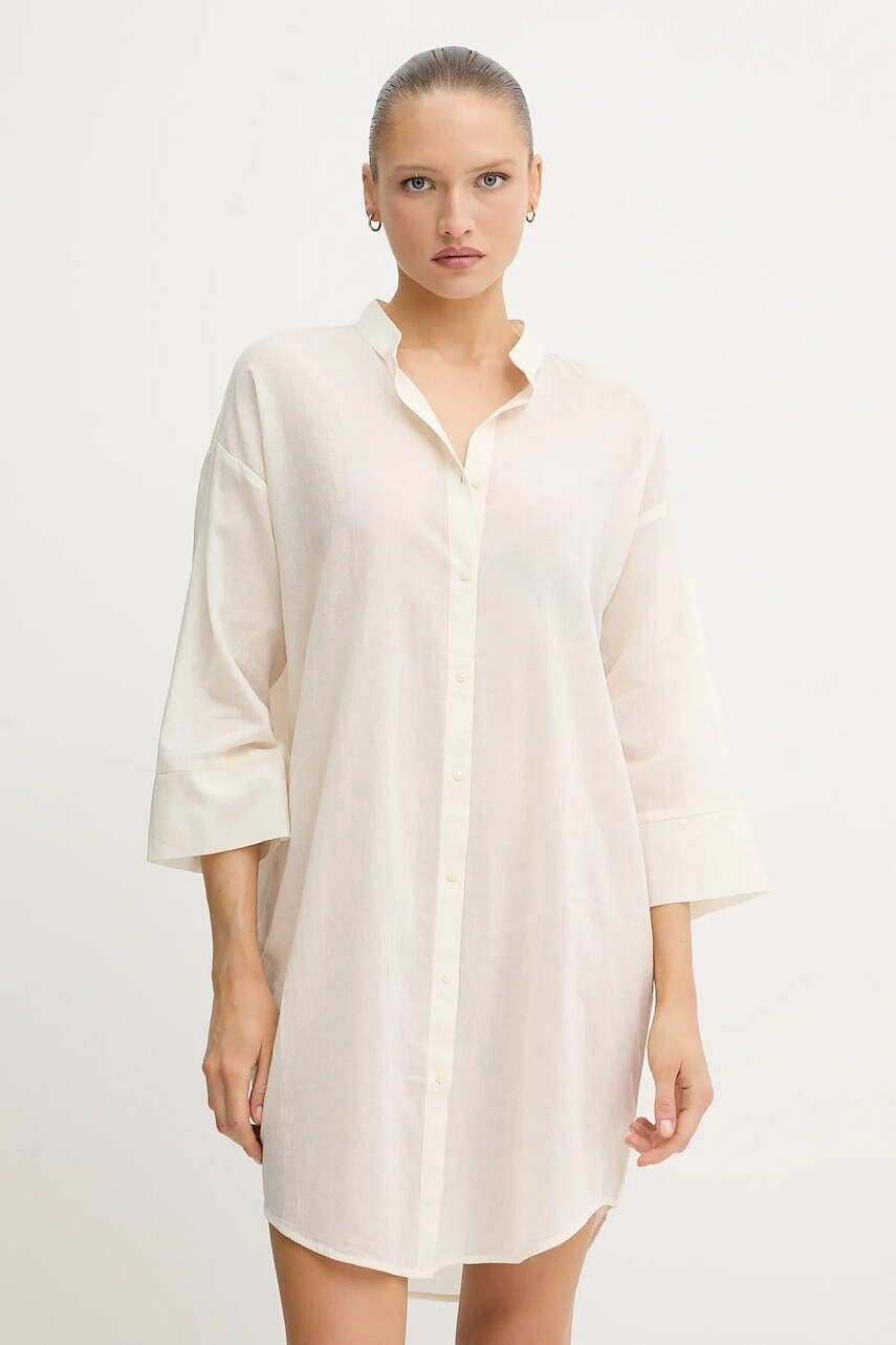 Bavlnené šaty United Colors of Benetton béžová farba, mini, oversize, 4DW35V02K