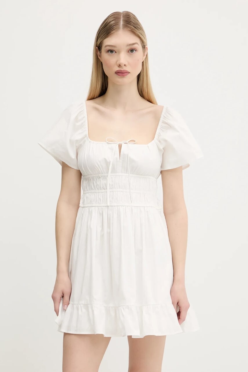 Bavlnené šaty Tommy Jeans biela farba, mini, áčkový strih, DW0DW20882