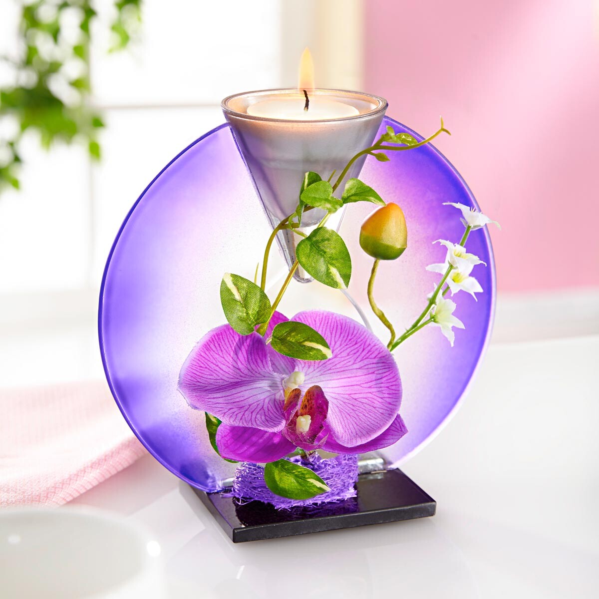Die moderne Hausfrau Skleněný  svícen Orchidej
