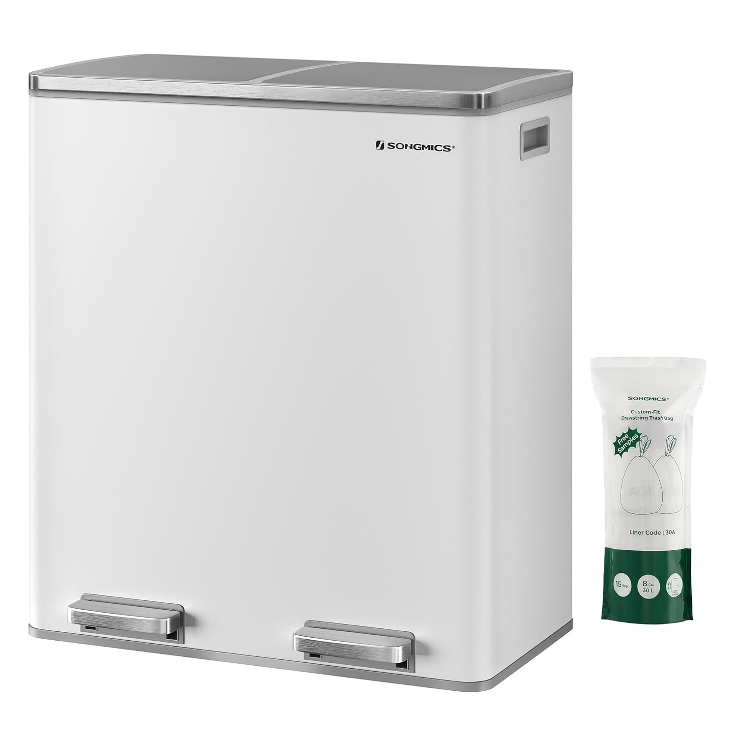 Odpadkový koš s víkem JORDAN 2x30 l bílý