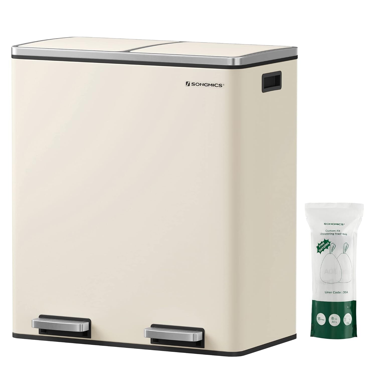 Odpadkový koš s víkem JORDAN 2x30 l krémový