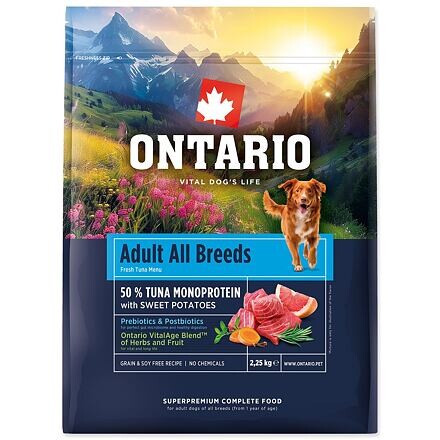 Krmivo Ontario Adult All Breeds Monoprotein Tuna & Sweet Potatoes 2,25kg