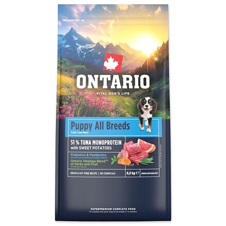 Krmivo Ontario Puppy & Junior All Breeds Monoprotein Tuna & Sweet Potatoes 6,5kg