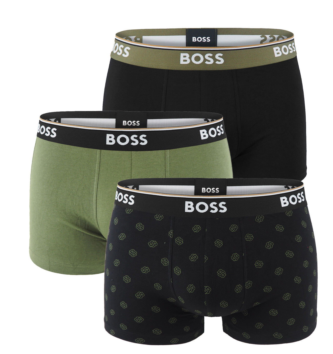 BOSS - boxerky 3PACK cotton stretch power modern B logo design & olive color - limitovaná fashion edícia (HUGO BOSS)