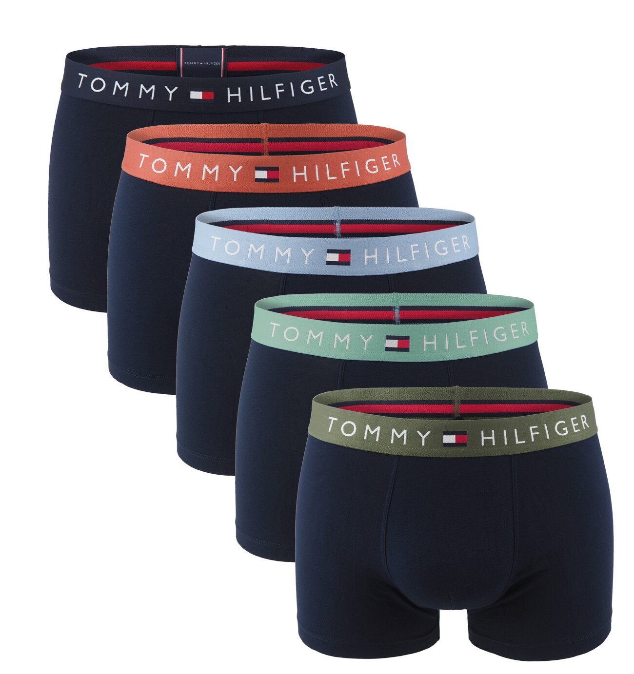 TOMMY HILFIGER - boxerky 5PACK cotton stretch TH original dark with multicolor waist - limitovaná edícia