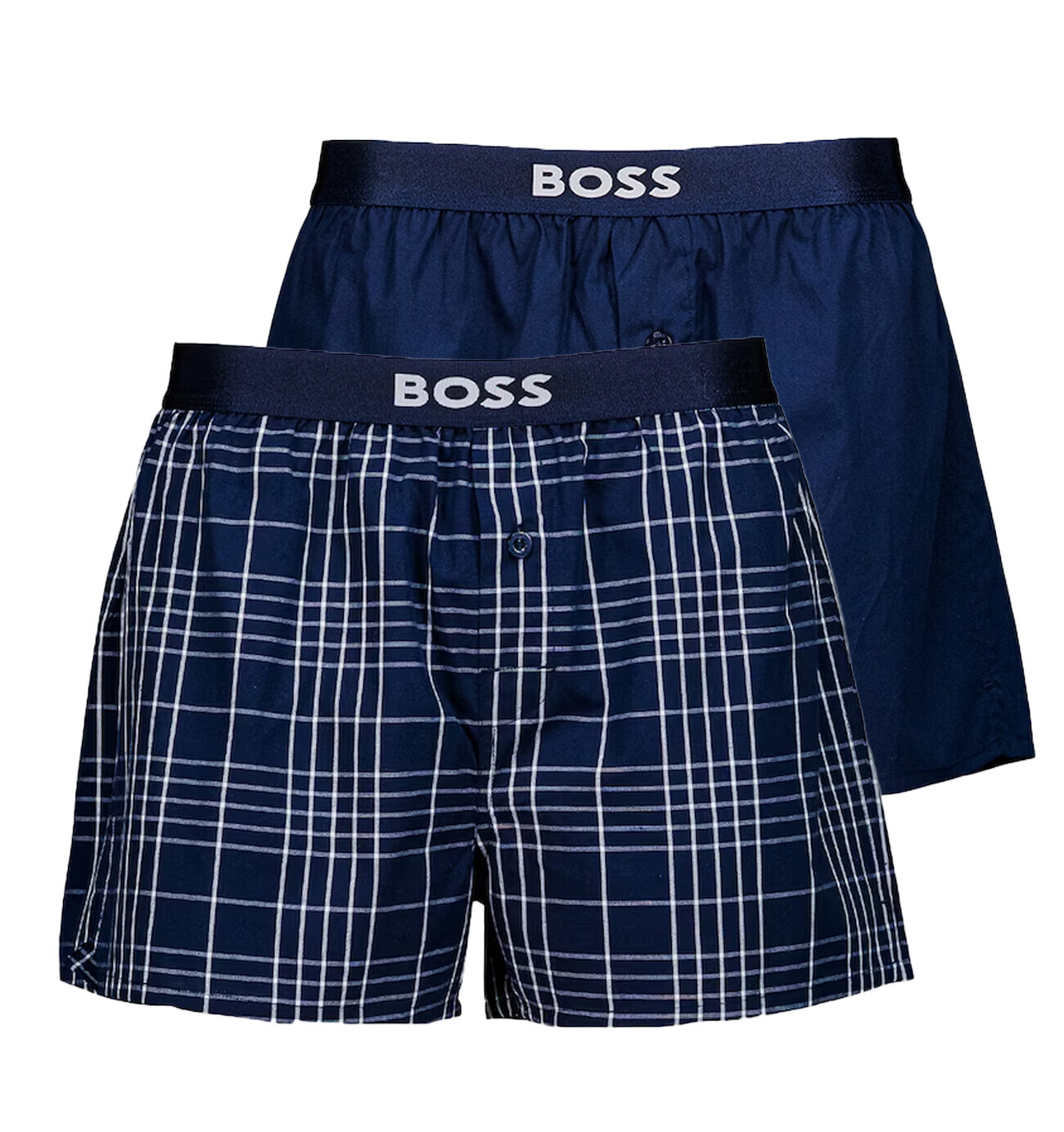 BOSS - trenky 2PACK natural pure cotton blue & blue cubes color combo (HUGO BOSS)
