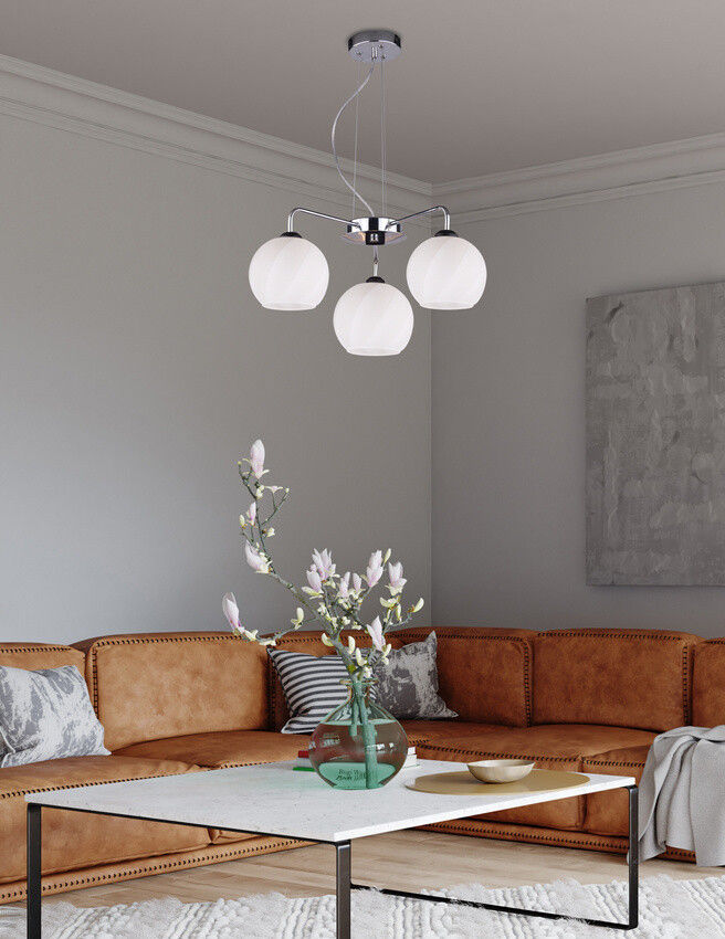 Závesná lampa Larix chróm 3x40W e27 biele tienidlo