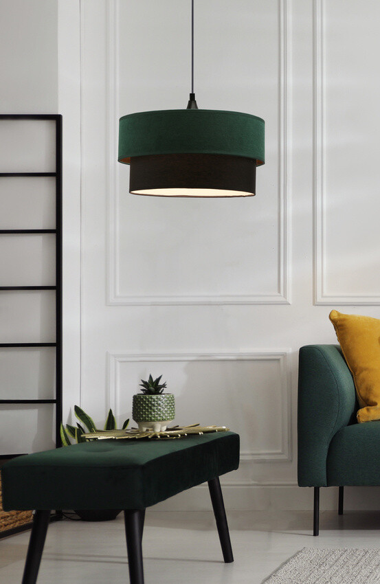 Závesná lampa Solanto fľaškovo zelená + čierna 1x60 e27 tienidlo duo 35+30