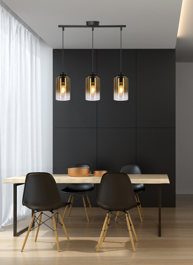 Závesná lampa Aspra čierna 3x60W e27 jantárové tienidlo